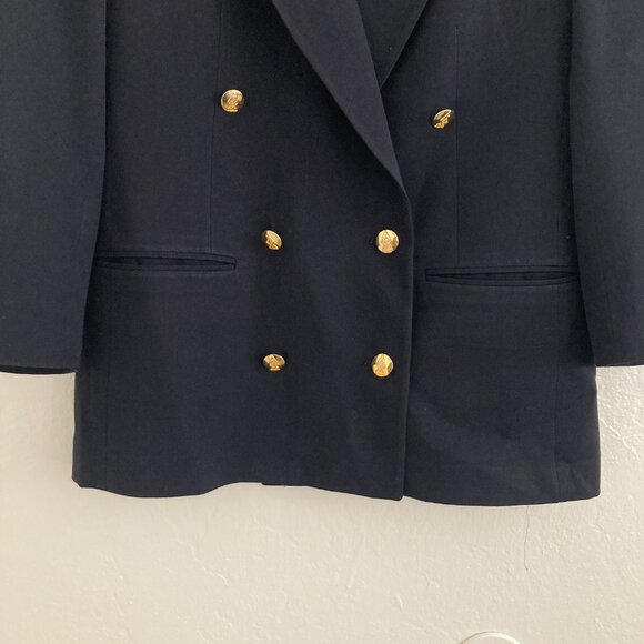 Vintage Austin Reed 100% Wool Navy Blue Blazer Double Breasted Preppy Academia 6 - Picture 4 of 14